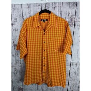 VINTAGE First Down Shirt Men's Medium Check Yellow Button Up  Short Sleeve